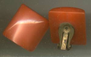 Earrings/Clip Ons/Domed Square Orange Moonglow Plastic
