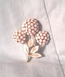 Brooch/White Rhinestone Floral/Enamel Leaves