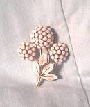 Brooch/White Rhinestone Floral/Enamel Leaves