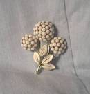 Brooch/White Rhinestone Floral/Enamel Leaves