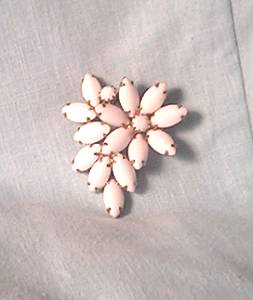 Brooch/White Navette Floral Motif