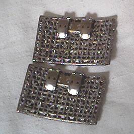 Shoe Clips/C.1960's Casted White Metal Rectangles W/Floral motif