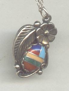 Necklace/Artist Signed Navajo Style Inlaid Pendent Mark-WA