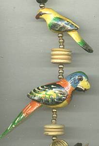 Necklace/Island Style Dyed Wood Beads W/Parrots