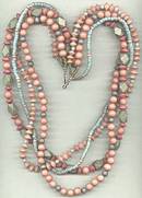 Necklace/Multi Strand Dyed Wooden Beads/Blue, Rose & Green