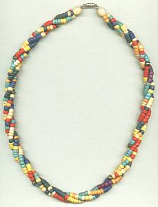Necklace/Twisted 3-Strand Dyed Wooden Beads/With Tiny Metal Rose Beads Throughout