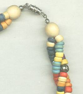 Necklace/Twisted 3-Strand Dyed Wooden Beads/With Tiny Metal Rose Beads Throughout