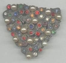 Brooch/Converted 1930's Dress or Fur Clip/Multi Stones W/Glass Pearls