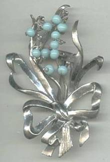 Fur Clip(s)/3-D ST Floral W/Aqua Glass Dangling