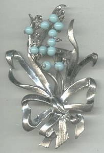 Fur Clip(s)/3-D ST Floral W/Aqua Glass Dangling