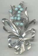 Fur Clip(s)/3-D ST Floral W/Aqua Glass Dangling