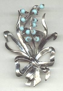 Fur Clip(s)/3-D ST Floral W/Aqua Glass Dangling