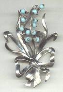 Fur Clip(s)/3-D ST Floral W/Aqua Glass Dangling