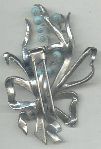 Fur Clip(s)/3-D ST Floral W/Aqua Glass Dangling