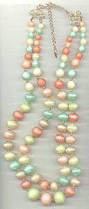 Necklace/1960's 2-Strand Pastel Beads
