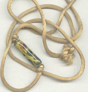 Necklace/1970's Abstract Glaze On Ceramic Bead On Satin Cord/Chain