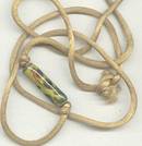 Necklace/1970's Abstract Glaze On Ceramic Bead On Satin Cord/Chain