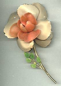 Brooch/Enameled Flower W/Plastic Center