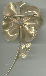 Brooch/Enameled Flower W/Plastic Center