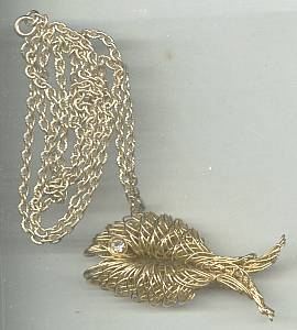 Necklace/1960's-1970's Wraped Wire GoldFish W/RS Eye