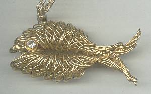 Necklace/1960's-1970's Wraped Wire GoldFish W/RS Eye