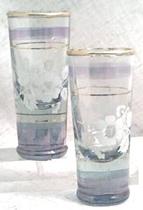 Glass/Pr.Blown Cordials With Floral Transfer Design/Gold Trim