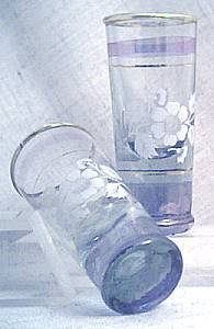Glass/Pr.Blown Cordials With Floral Transfer Design/Gold Trim
