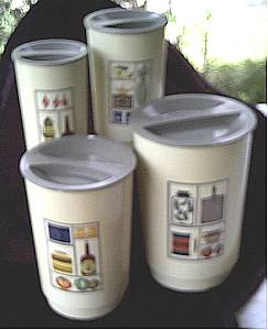 Kitchen Ware/Circa 1960's Set of 4 Plastic Canisters W/Decal (transfer)Decoration