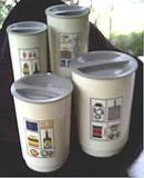 Kitchen Ware/Circa 1960's Set of 4 Plastic Canisters W/Decal (transfer)Decoration