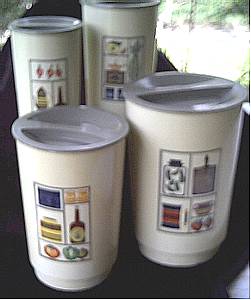 Kitchen Ware/Circa 1960's Set of 4 Plastic Canisters W/Decal (transfer)Decoration