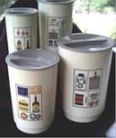 Kitchen Ware/Circa 1960's Set of 4 Plastic Canisters W/Decal (transfer)Decoration