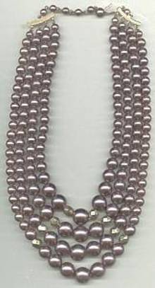 Necklace/1960's-1970's Japan 4-Strand Pearlized Rosey-Taupe Bead Choker