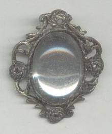 Brooch/Unsigned Ornate W/Lg. Mirroed Stone