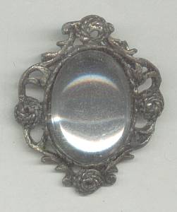 Brooch/Unsigned Ornate W/Lg. Mirroed Stone