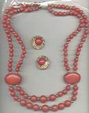 Set(s)c.1980 Red Plastic Bead Necklace W/Ear Clips