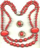 Set(s)c.1980 Red Plastic Bead Necklace W/Ear Clips
