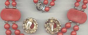 Set(s)c.1980 Red Plastic Bead Necklace W/Ear Clips