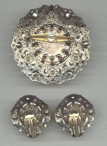Set(s)3D Filagree Brooch&Ear Clips W/Purple Cab Mark W Germany