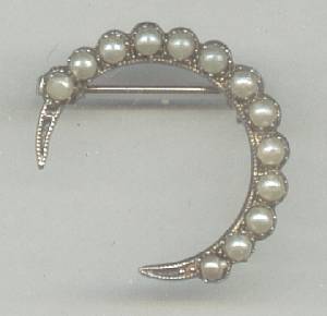 Brooch/Victorian Revival Cresent W/Faux Pearls