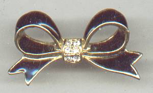 Brooch/C.1980's Small Black Enamel Bow W/RS