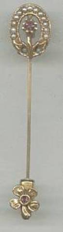 Stick Pin/Lapel Pin GT Victorian revival Style W/Faux Seed Pearls&RS