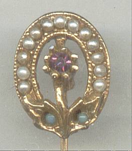Stick Pin/Lapel Pin GT Victorian revival Style W/Faux Seed Pearls&RS
