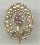 Stick Pin/Lapel Pin GT Victorian revival Style W/Faux Seed Pearls&RS