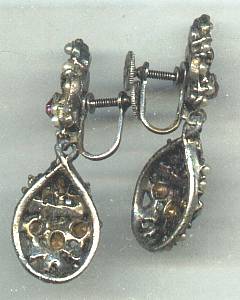 Ear Screws/Florenza Style Dangles W/RS & Faux Seed Pearls