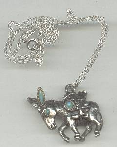 Necklace/Cast Miners Donkey Pendent W/Faux Turquoise