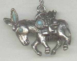 Necklace/Cast Miners Donkey Pendent W/Faux Turquoise