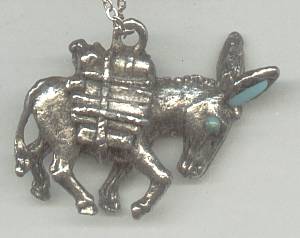 Necklace/Cast Miners Donkey Pendent W/Faux Turquoise