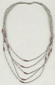 Necklace/Southwest Style 5 Strands Liquid Silver Type