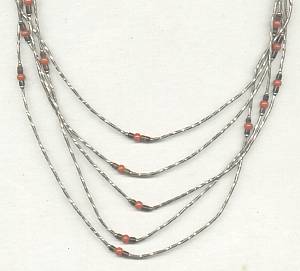 Necklace/Southwest Style 5 Strands Liquid Silver Type