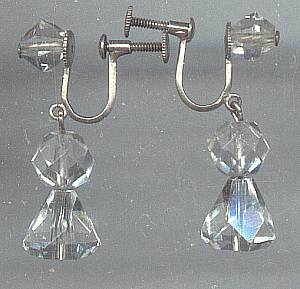 Earrings/Ear Screws Silver W/Clear Faceted Glass(?Crystal)Dangling Beads